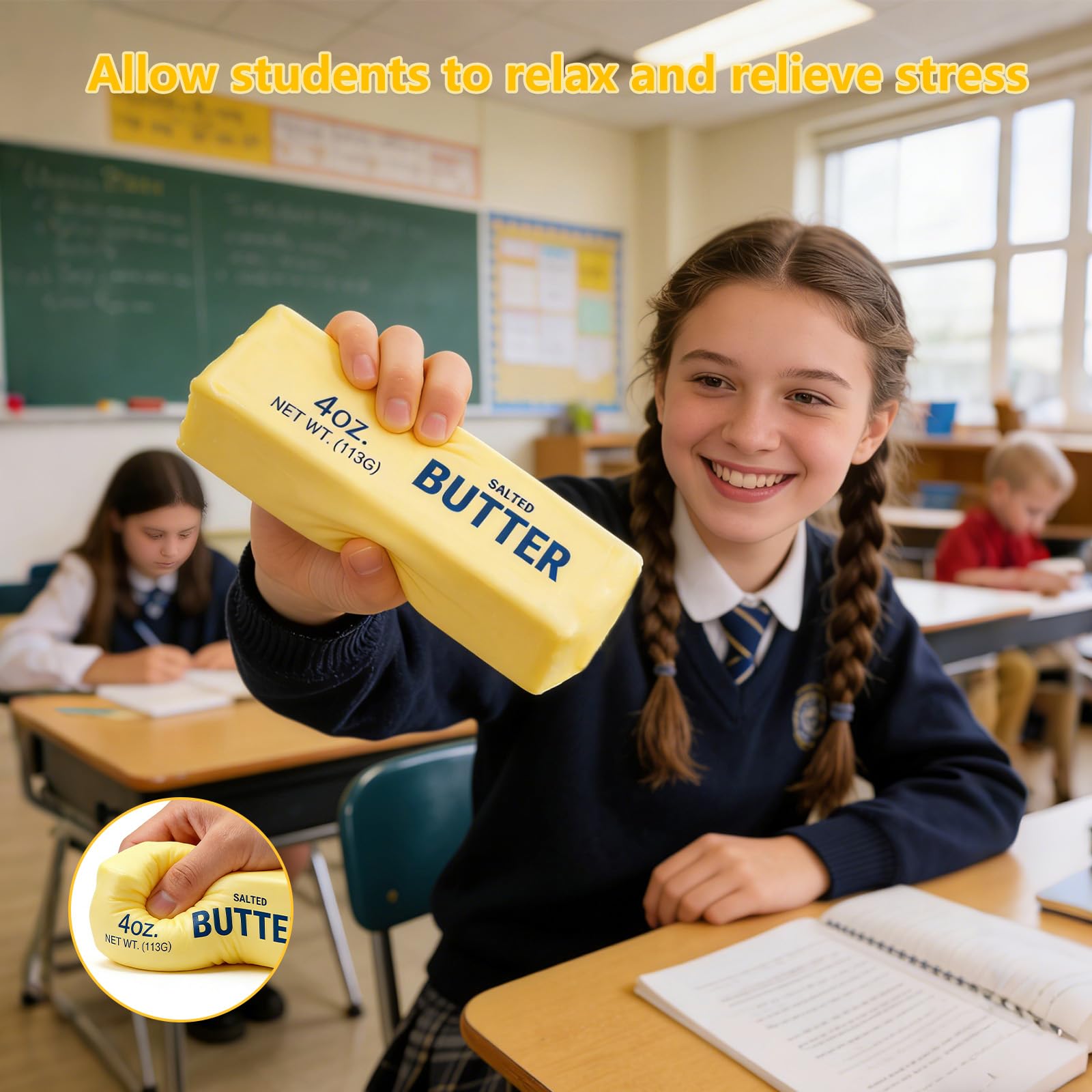 Doh Butter Squishy, Soft Scented Fidget Squishy, Butter Squishy Toy, Cream Scented Butter Squeeze Toy，Slow Rising Butter Stick Stress Relief Toy for Relaxation,Office Desk Decor (Yellow) - 4