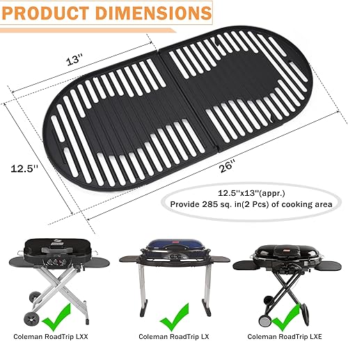 Miniatura 2 de Criditpid Rejillas de hierro fundido para parrillas Coleman Roadtrip Swaptop Grills LX LXE LXX, rejillas de cocina, accesorios de repuesto para