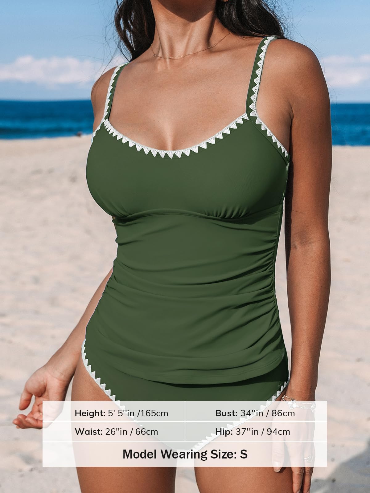 CUPSHE Tankini da donna Set Girocollo Vita media Spalline Regolabili Shell Cucito Due Pezzi Costume Da Bagno Costumi Da Bagno