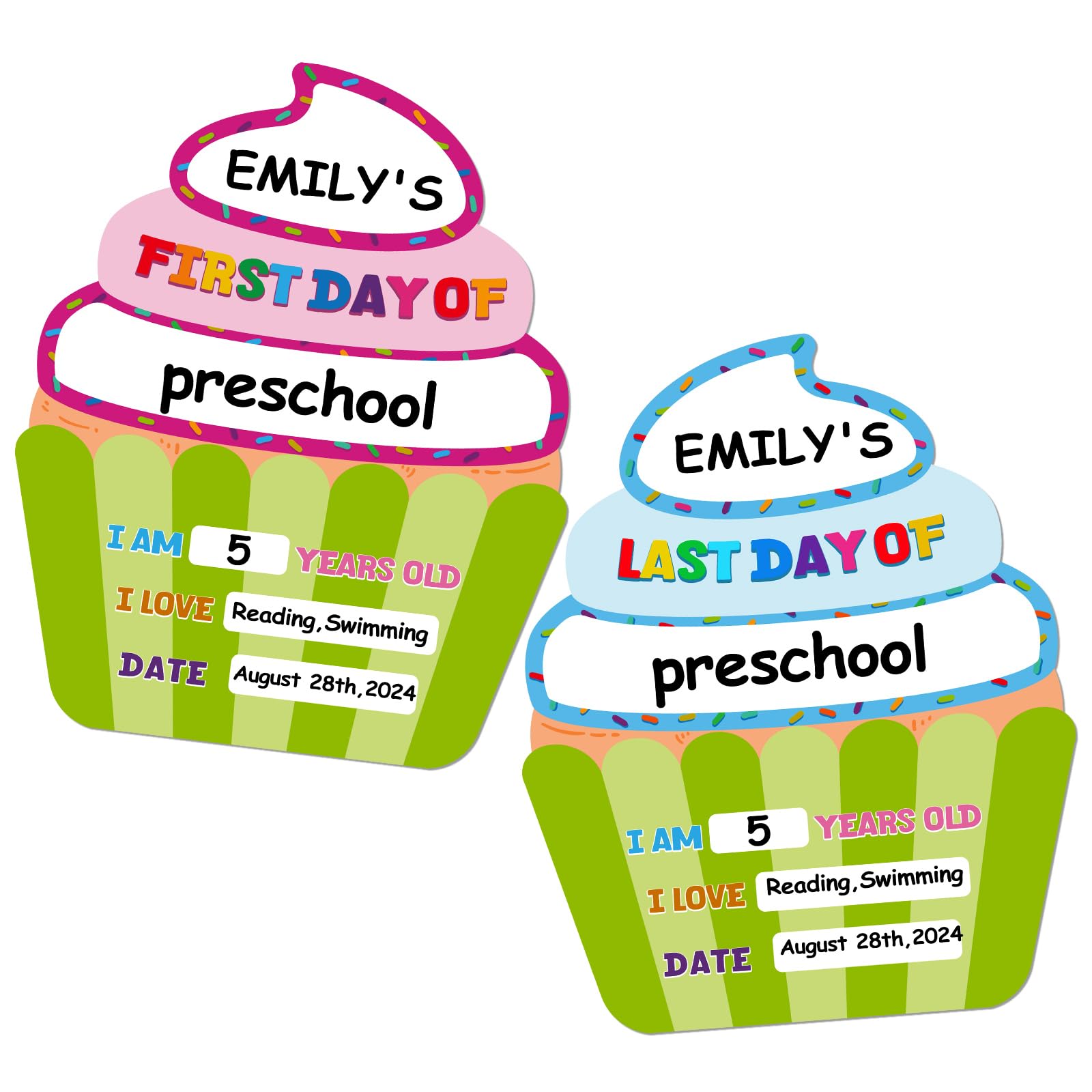 PETCEE First and Last Day of School Board - 11"x13.5" Cupcake First Day of School Chalkboard Sign Reusable 1st Day of Preschool Pre-K Kindergarten Photo Props Gifts for Boys Girls Daughter Son