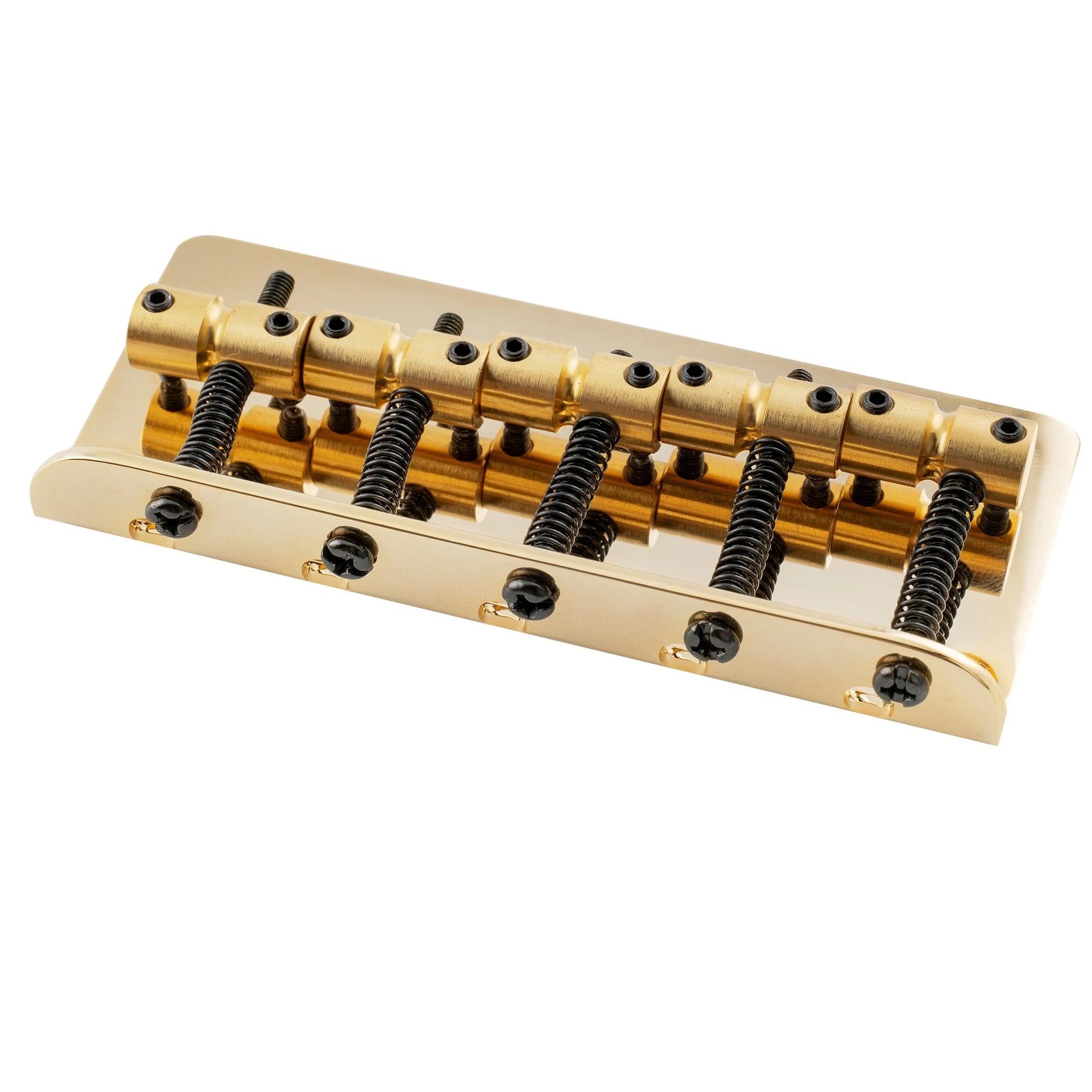 Standard Mostek Gitarowy 18 Milimetrowy Klasyczny Standardowy 5 Strunowy Mostek Basowy Ładowany Od Góry Z Mosiężną Płytą Stalową Siodłową Trwałość(Gold)