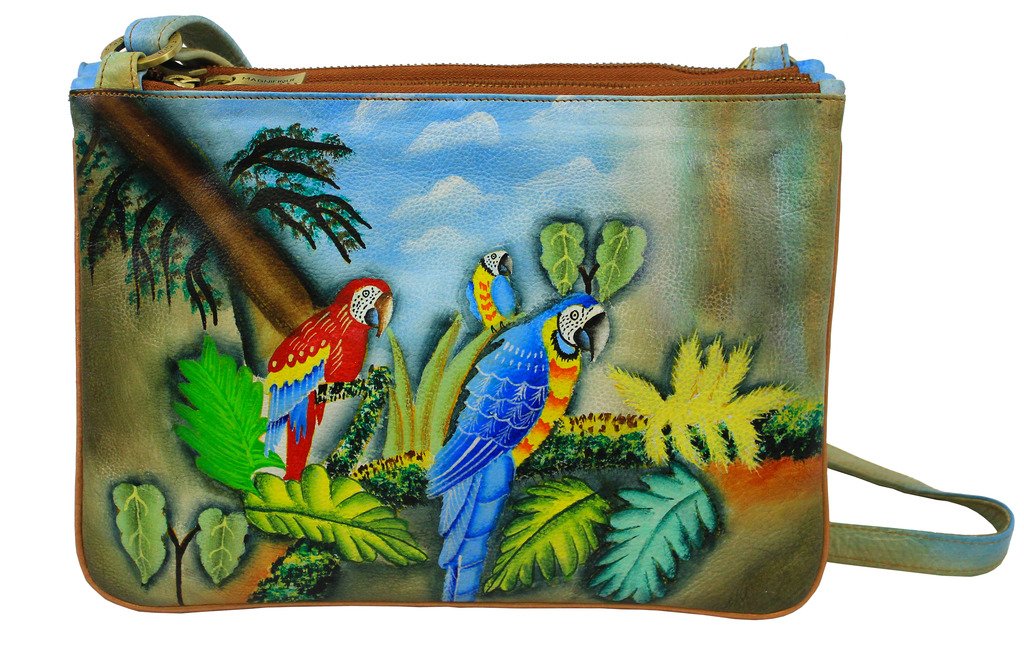 Magnifique parrot leather hand painted shoulder bag