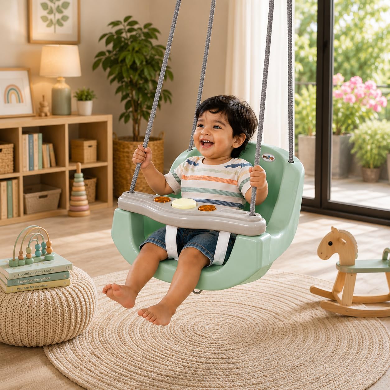 eHomeKart Baby Swing for Kids | 31x35x39 cm Ergonomic High Back Wide Front Bar | 25kg Capacity Non-Musical Swing | Safe & Sturdy Indoor Outdoor Toddler Swing | Easy Installation | Boys & Girls-image-22