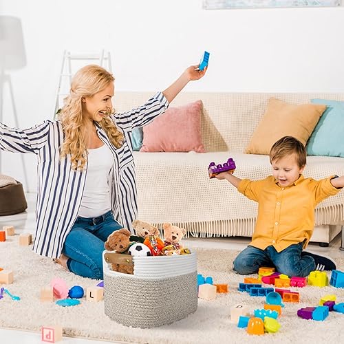 Miniatura 3 de AivaToba Cesta de cuerda de algodón, cesta de almacenamiento para organizar, cesta tejida de 15 x 10 x 9.5 pulgadas con asas, cestas organizadoras