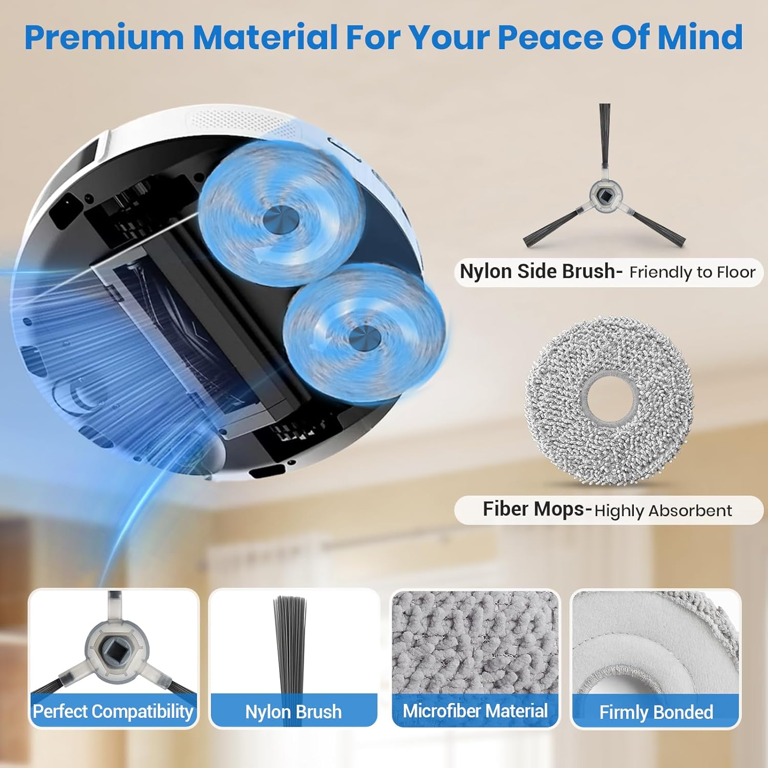 M3 Replacement Parts for Lefant M3 Accessories Robotic Vacuum Cleaner Parts 2 Roller Brush,4 HEAP, 6 Mops, 6 Dust Bags, 6 Side Brushes, 1 Clean Brush