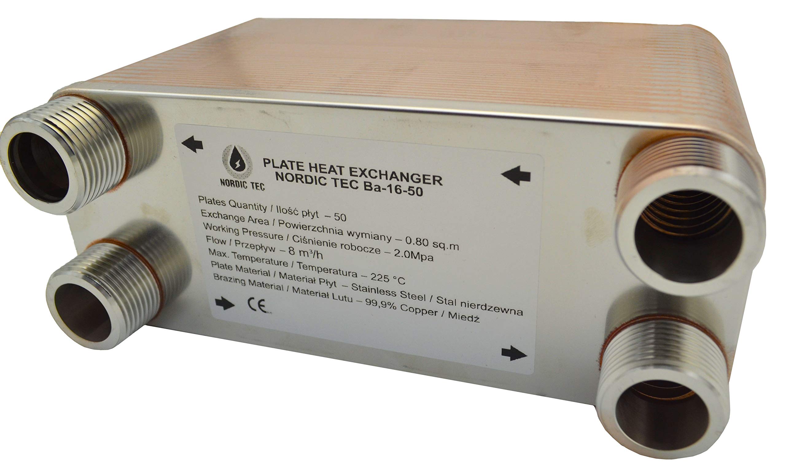Nordic Tec Ba-16-50 - Intercambiador de calor (acero inoxidable, 50 placas de 175 kW, 1")