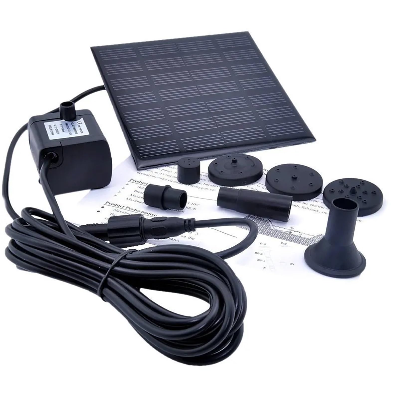 Pompka Słoneczna 1,2 W fontanna solarna, wolnostojąca, pływająca, zanurzalna pompa wodna zasilana energią słoneczną, z głowicami o różnym przepływie wody. dekoracja ogrodowa
