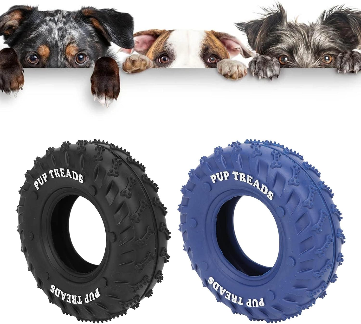 2Pcs Blue Black Rubber Tire Dog Chew Toy Dog Extra Long Interactive Play Tire Form Rubber Pet Chew Toy for Medium Large Dogs