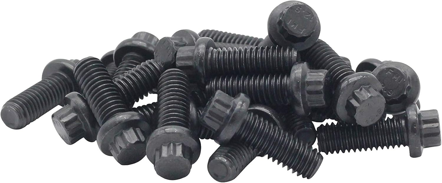 (25pcs) BelMetric M6X20 Metric External 12-Point Hardened 12.9 Flange Bolt, ASME-ANSI B18.2.5M, Black Phosphate, BTP6X20BLK-25