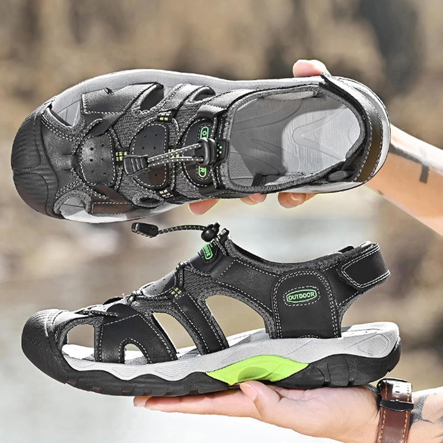 メンズ サマー スポーツ アウトドア サンダル つま先閉じ ビーチシューズ カジュアル ウォーキング ハイキング サンダル,Grey