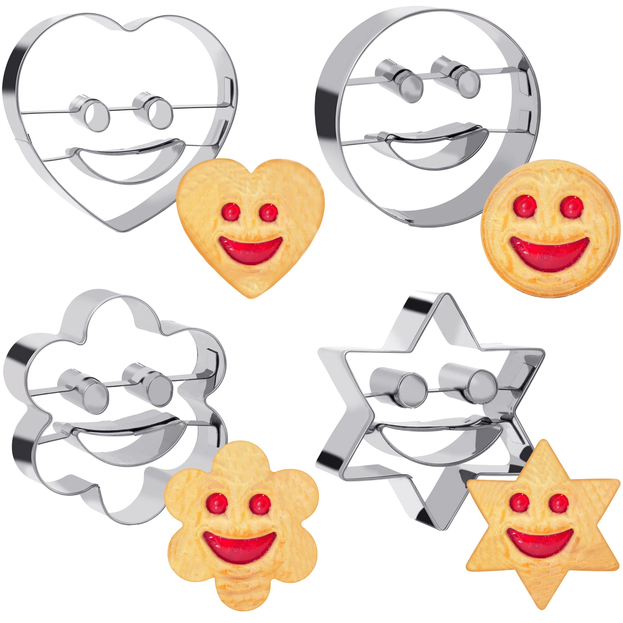 Mini Cookie Cutter Shapes Set 4Pcs Small Biscuit Cutters Polymer Clay Cutters Stainless Steel DIY Baking Smiley Face Pastry Cutters