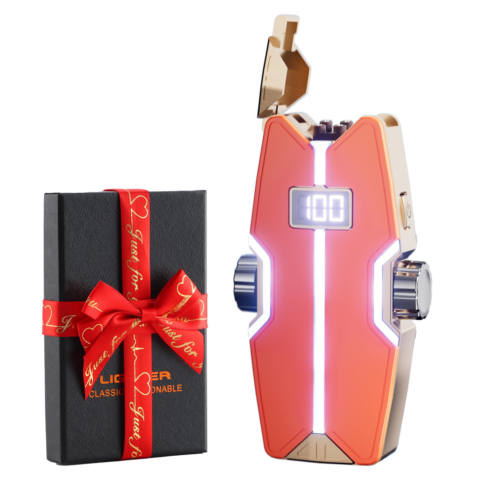 Diamond-Shaped Electronic Lighter with Breathing LED Lights Type-C Rechargeable Battery Indicator Ignite Counter - Custom Gift Box for