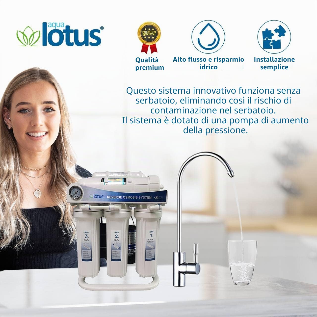 Impianto di Osmosi Inversa 600 GPD Perfect Water Direct Flow - Filtro Acqua Potabile Senza Serbatoio