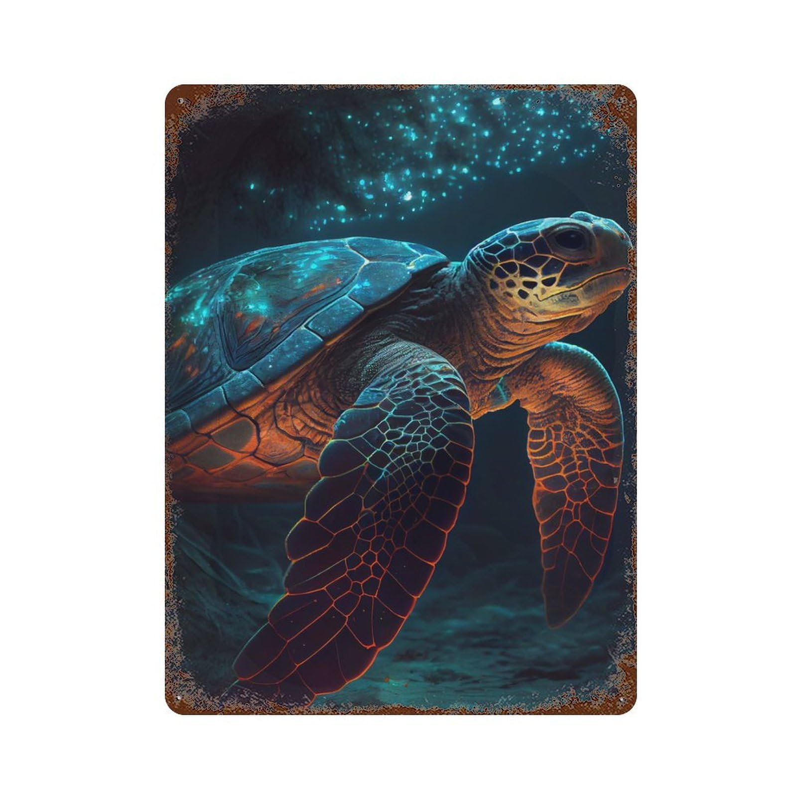 Turtle Animal Glowing Rusty Metal Tin Sign 15.7"x11.8", Industrial Home Decor for Garage, Pub Or Kitchen