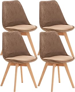 CLP Set De 4 Sillas De Comedor Linares En Terciopelo, Tela o Simil Cuero I 4 Sillas De Salón Nórdica Con Base De Madera, Color:marrón, material:Terciopelo