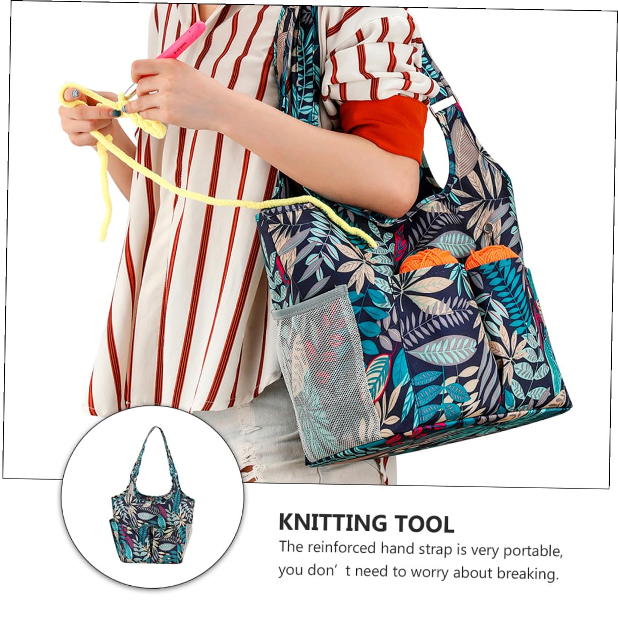 Bolsa de Almacenamiento para Tejer y Organizador de Hilo de Lana Múltiples Bolsillos, Azul, Resistente 600d Oxford, para Manualidades y Costura, Portátil y Duradera, Adecuado