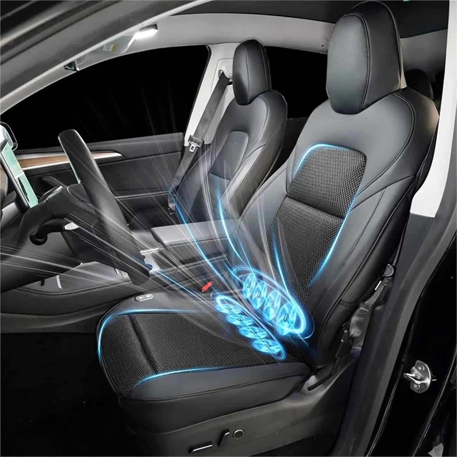 Ventilation Seat Cover Compatible for Tesla Model 3 Y Summer Cool Breathable with Fan Ventilated Ice Silk Seat Cushion(White)