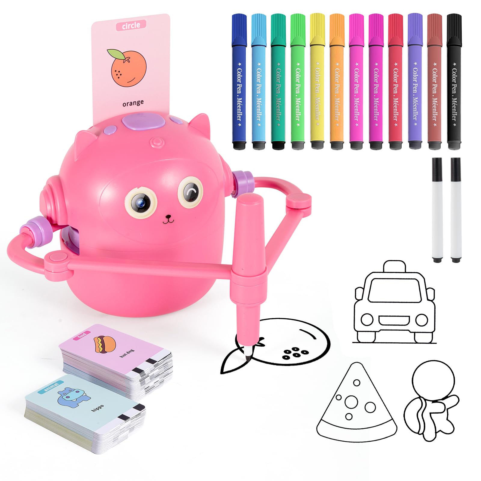 Drawing Robot, Robot da Disegno per Bambini con 100 Carte, Robots da Disegno Che Dipinge, idraw robots Magico Interattivo per Bambini&Bambine (Rosa)