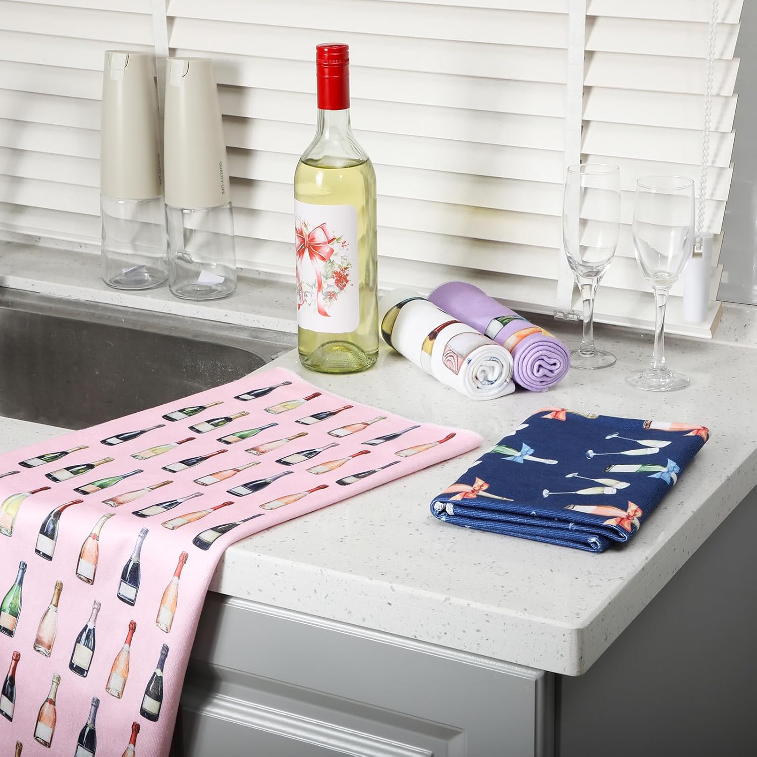 4 Pcs Champagne Hand Towels Wine Lover Gifts Champagne Towels for Kitchen Bathroom Bar Cart Accessories Bachelorettes Coquette Pink Decor Cocktail Wine Hostess Gifts for Women Girls - Image 5