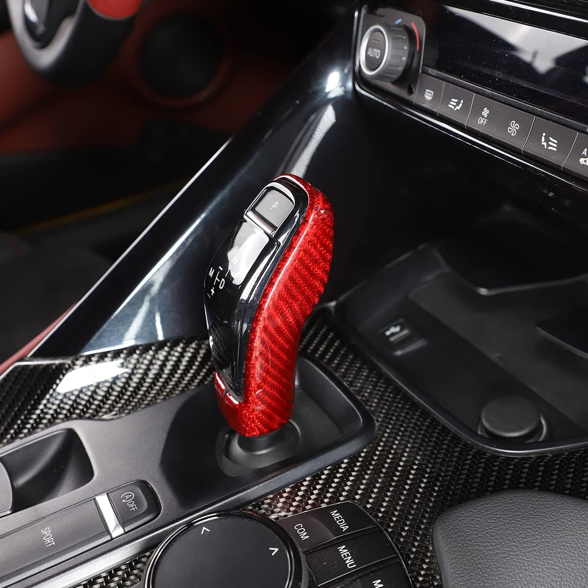 YIWANG 100% Real Carbon Fiber for Toyota Supra GR A90 A91 MK5 2019-2022 Car Interior Center Control & Exterior Decoration Accessories (Center Gear Shift Head Cover, Red)