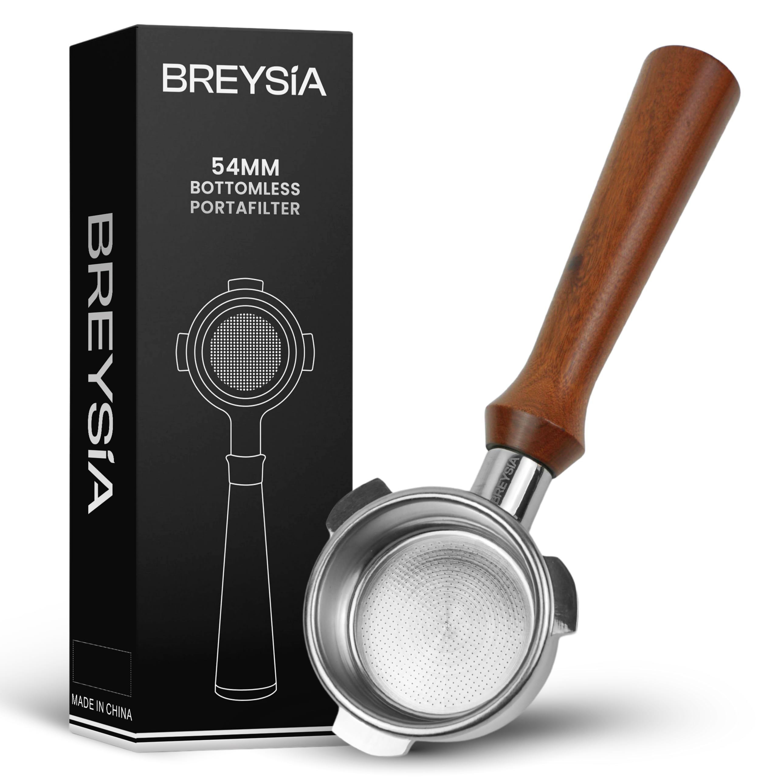 Photo 1 of 54mm Bottomless Portafilter Compatible with Breville Barista Express, Pro, Touch, Bambino Plus & Infuser – Naked Portafilter with 18g Precision Basket – Ergonomic Rosewood Handle | BRESYIA
