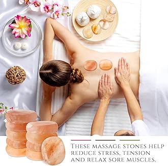 10 Pcs Flat Oval Massage Stone 3.5 x 1 x 2.6 Crystal Hand Carved Stone for Massages Therapy Himalayan Salt Massages Rocks Natural Pink Heated Warmer Stones for Spa Massage Salt and Sugar