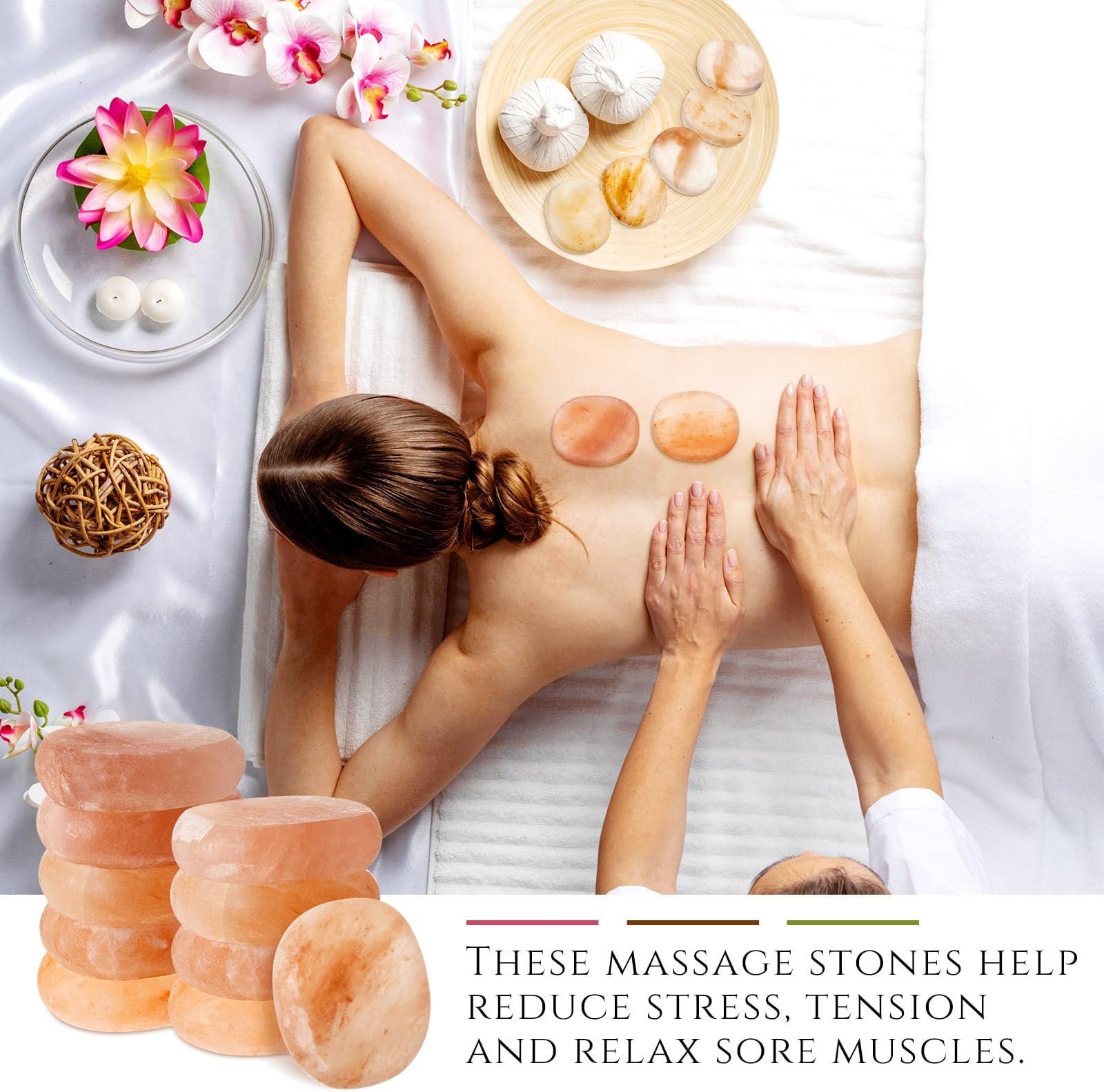 4 Pcs Flat Oval Massage Stone 3.5 x 1 x 2.6 Crystal Hand Carved Stone for Massages Therapy Himalayan Salt Massages Rocks Natural Pink Heated Warmer Stones for Spa Massage Salt and Sugar