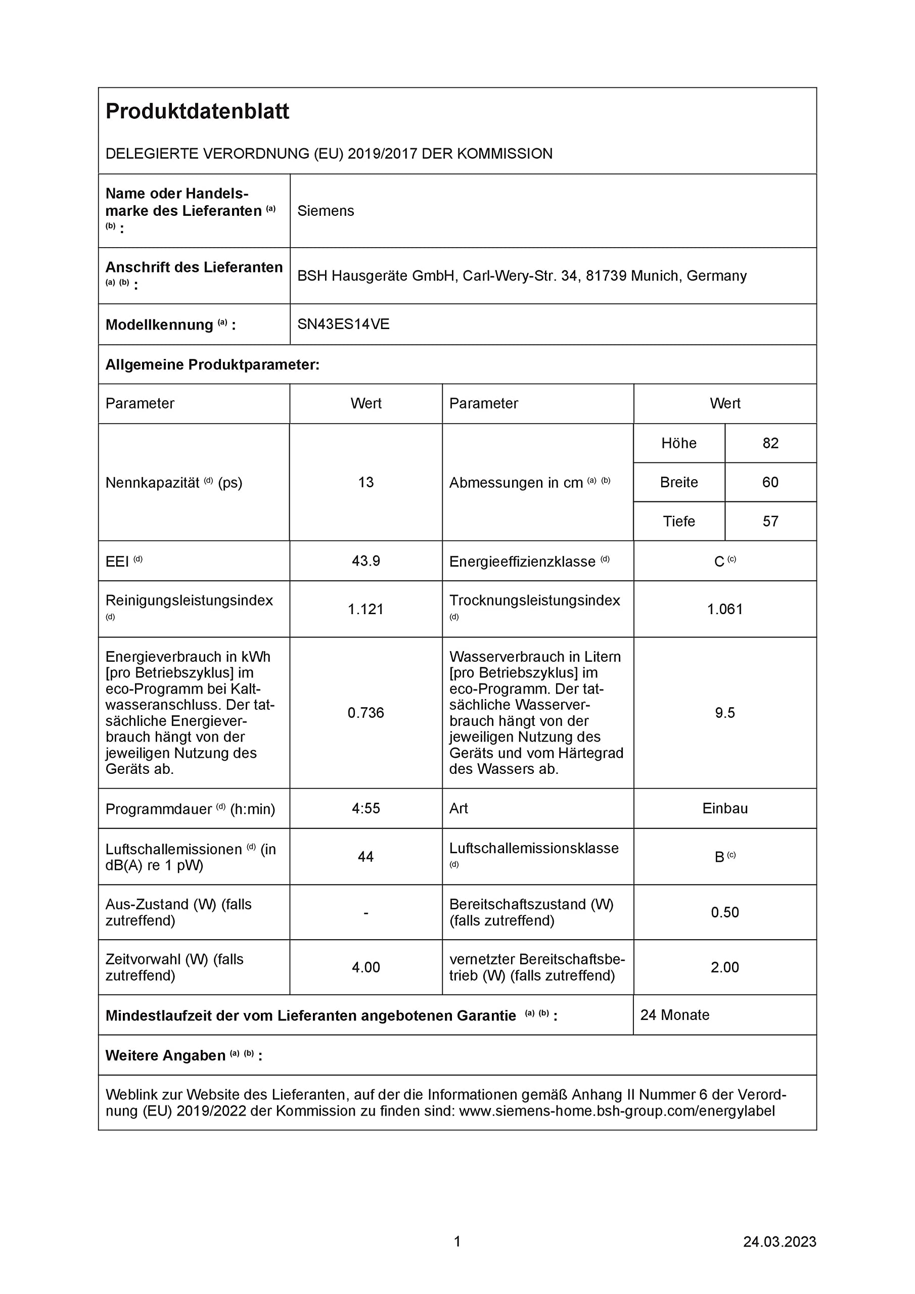 Siemens SN43ES14VE iQ300 Unterbau-Geschirrspüler, 60 cm breit, 13 Maßgedecke, varioSchublade, Kindersicherung, AquaSensor, Edelstahl