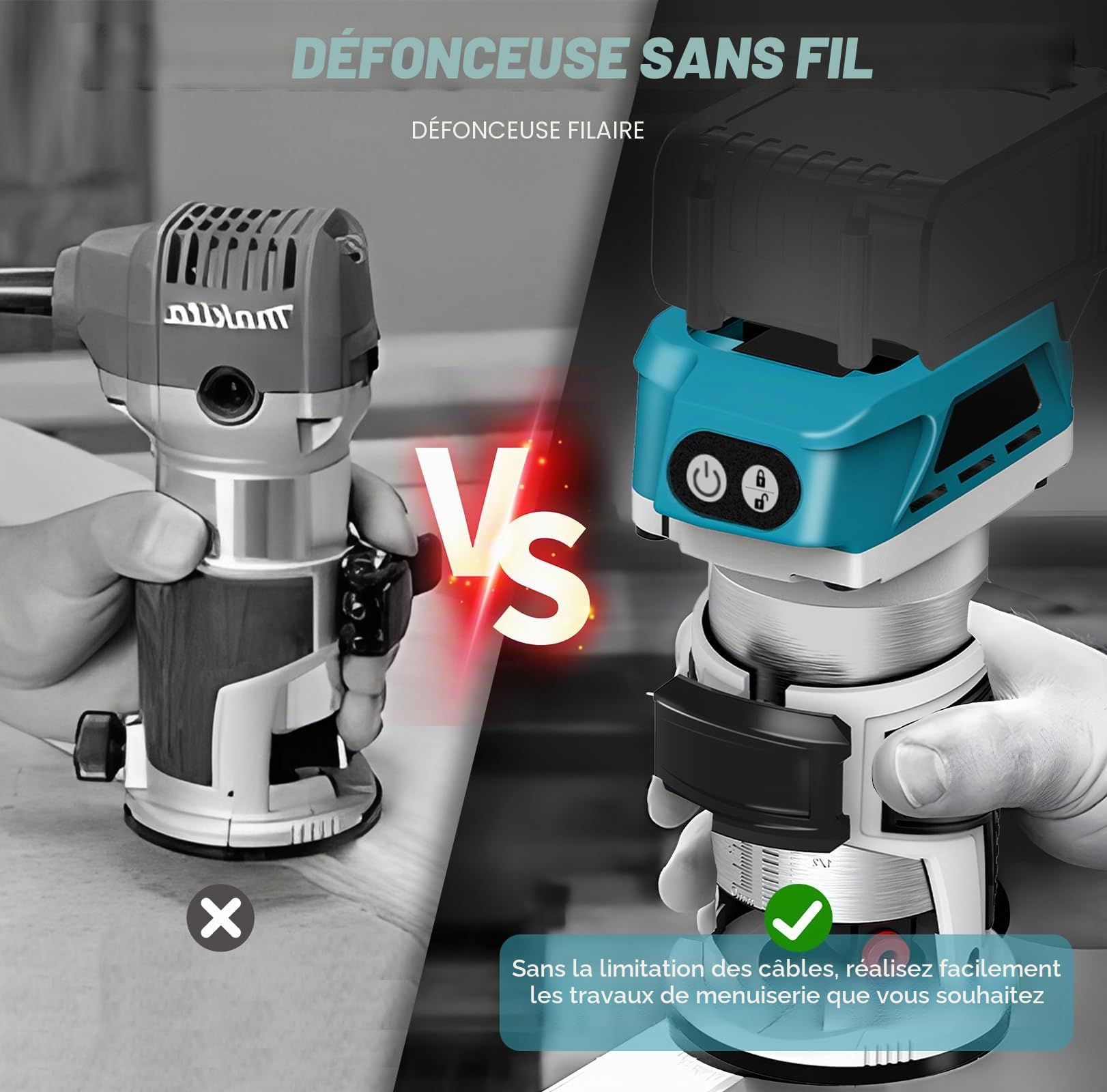 WingFly Affleureuse Défonceuse, Affleureuse Sans Fil pour Makita 18 V