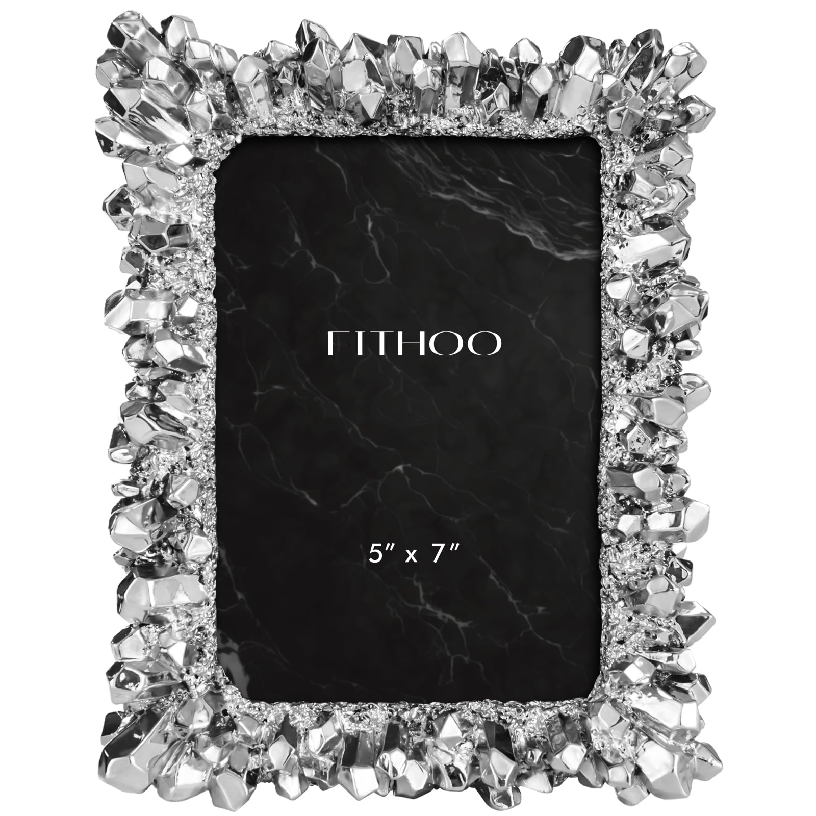 5x7 Picture Frame Crystal Cluster Vintage Photo Frame with High Definition Glass Antique Display Holder for Tabletop Wall Hanging (Silver)