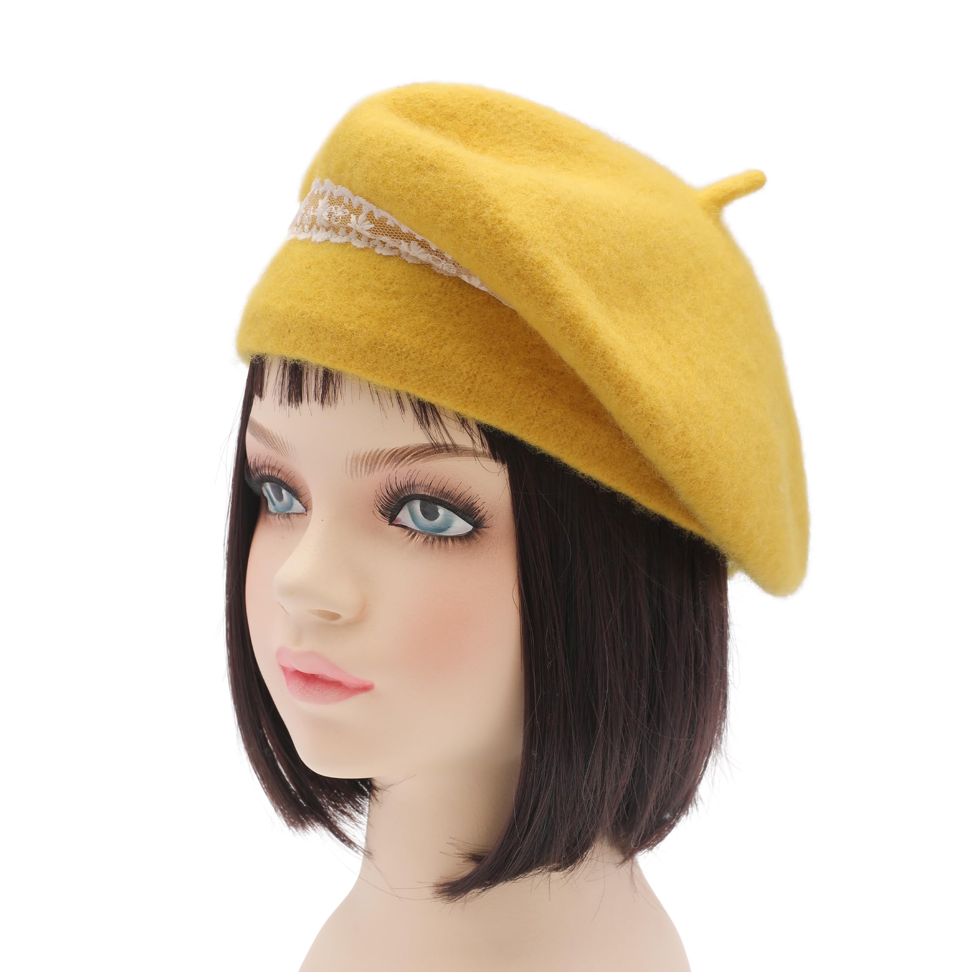 ZLYC Wool Kids Beret Hat Girls Solid Color Artist French Beret Cap(Lace Yellow),One Size - Image 3