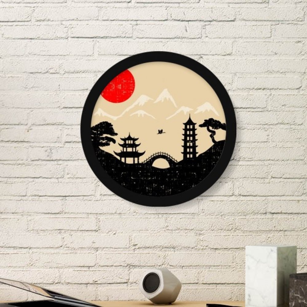 Cadre photo rond motif temple du Japon, idée cadeau pour passionné d'Asie