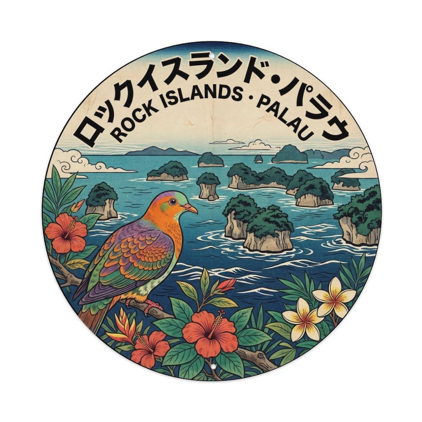 Olyhtr 8X8inch Classic Style Palau Fruit Dove Tropical Flower Woodblock Heritage Metal Tin Sign