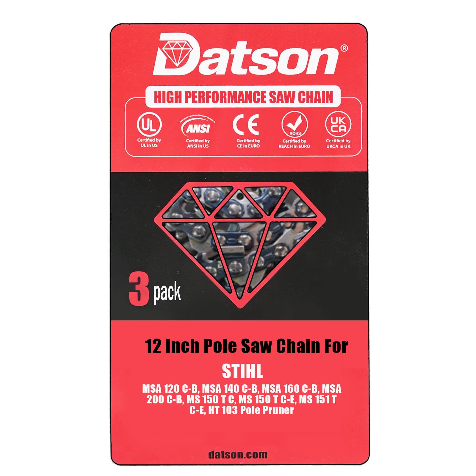 3PACK 12 inch(30cm) Chainsaw Chains 1/4"Pitch,64 Drive Links,1.1mm Gauge, Compatible with Stihl MSA 60 C-B,MSA 70 C-B,MSA 120 C-B,MSA 140 C-B,MSA 160 C-B,MSA 200 C-B,Pole Saws-HTA 60,HT 56 C-E,HT 105