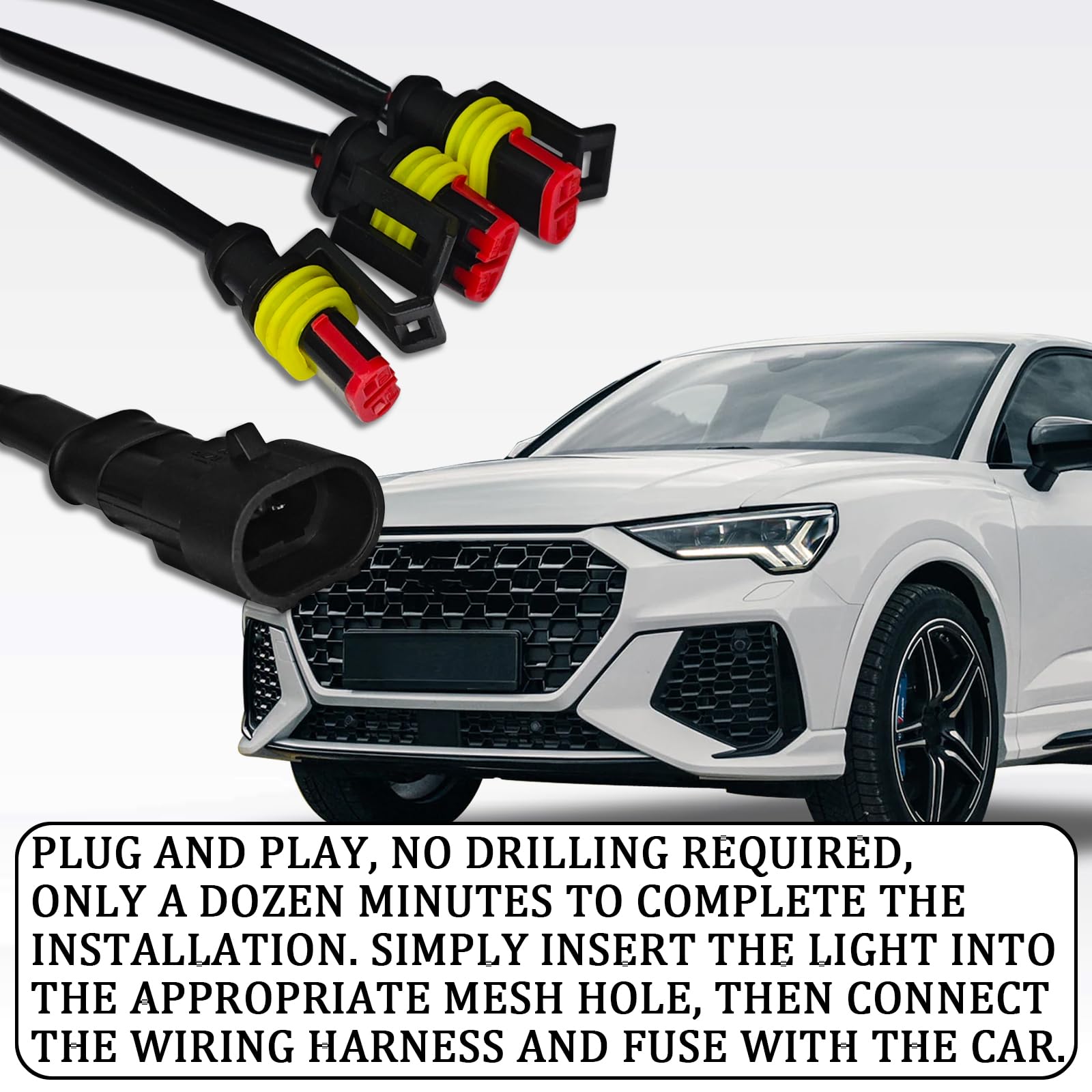 Lights Kühlergrill Scheinwerfer kompatibel mit Ram 1500 2004-2019 Ersatz-Kühlergrill für Ram 1500 2004-2019, bernsteinfarbene LED-Standlichter, mit Gurt und Sicherung, 3 Stück