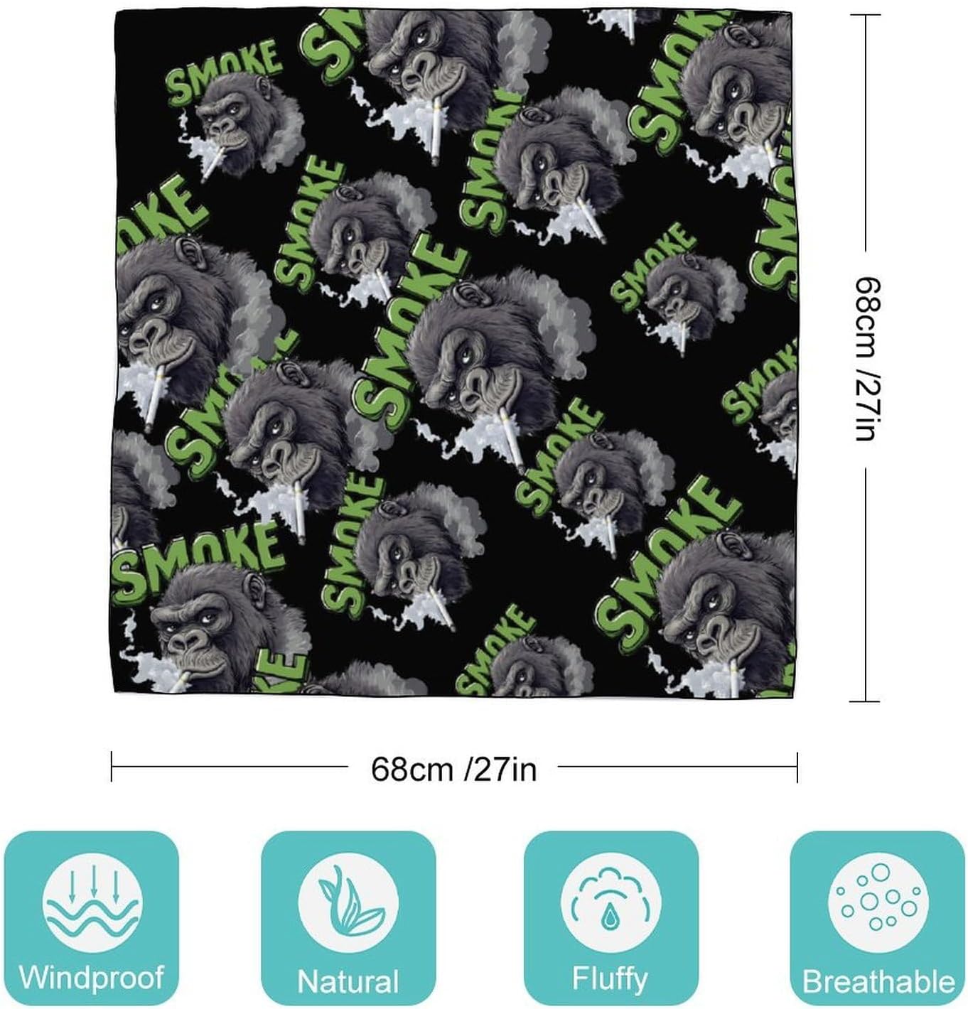 Weed Smoking Gorilla Smoker Bandana Fashion Head Scarf Square Silk Scarf Print Neck Hair Scarfs for Women Men Gifts
