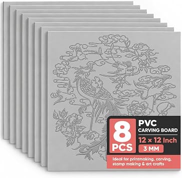 LDXDRU 8 Pcs Linoleum Blocks for Printmaking, 12" x 12" Rubber Blocks for Carving 3 mm Soft Printing Linocut Block for Stamp Making, Art Class, DIY Printmaking
