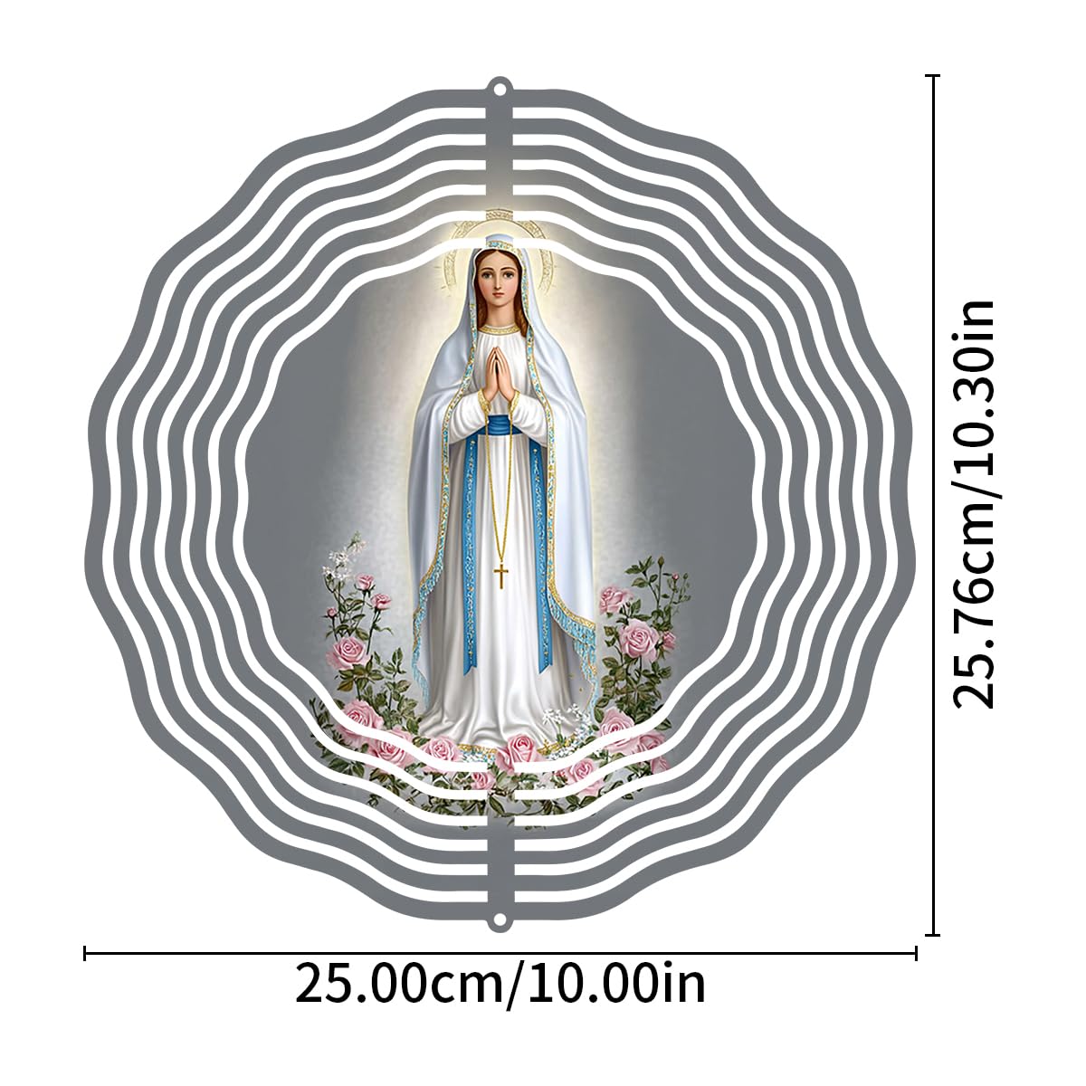 Virgin Mary Prayer Wind Spinner, Metal Wind Spinners Outdoor Indoor, Virgin Mary Cross Hanging Garden Decor for Outside, Stainless Wind Spinners for Yard and Garden 10 inch 3D (25.76X25 CM)