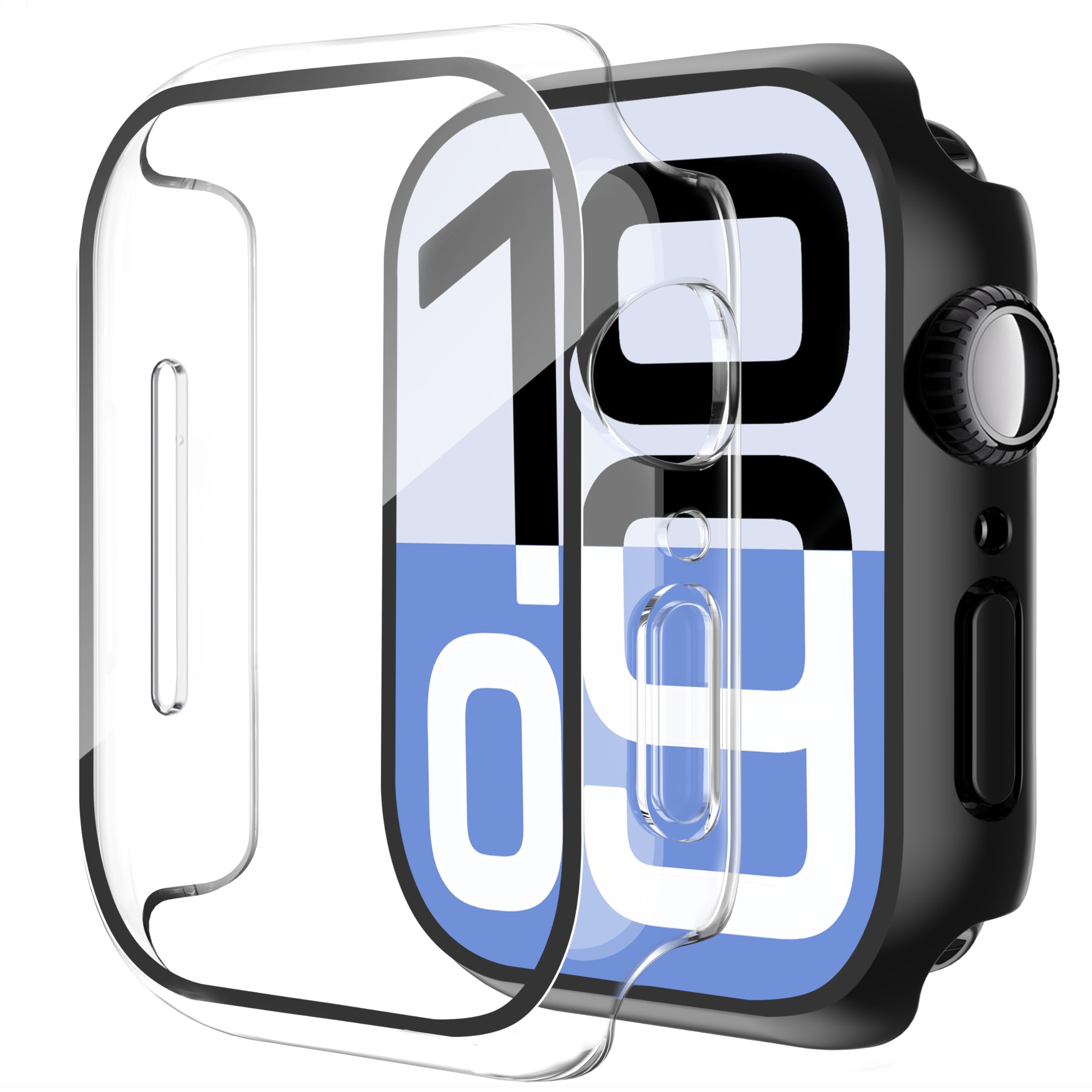 Smiling 2 Pack Case Compatible with Apple Watch Series 11 (2025)/ Series 10 42mm with Tempered Glass Screen Protector, Hard PC Case Overall Protective Cover- 1 Black + 1 Transparent