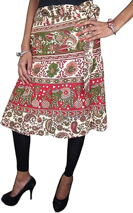 Mogul Interior Women's Tie Wrap Skirt Cotton Colorful Printed Boho Chic