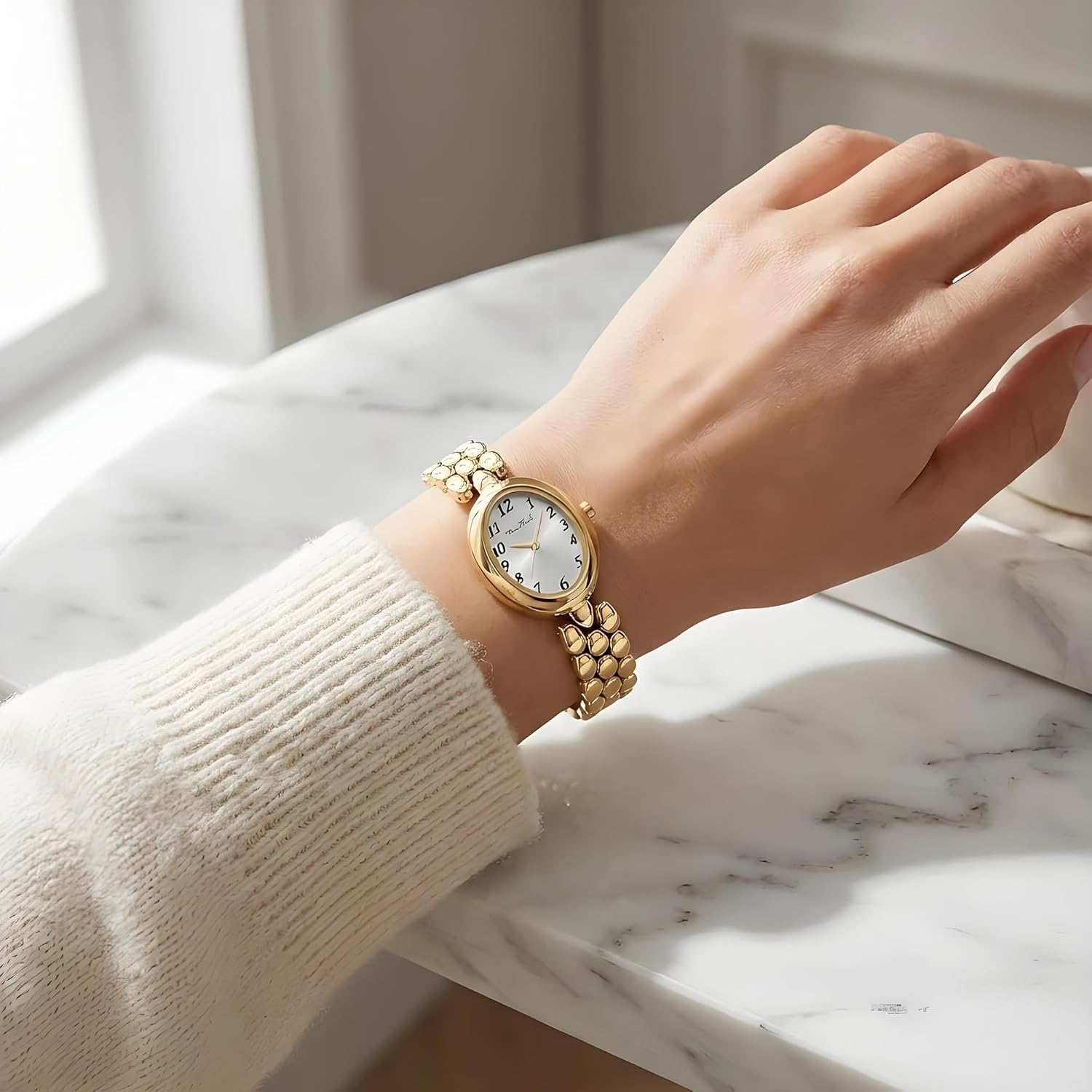 Diaofendi Women’s Gold Quartz Watch Updated Small Luxury Wristwatch with Stainless Steel Band, Stylish Casual Bracelet, and Included Tools - Image 5