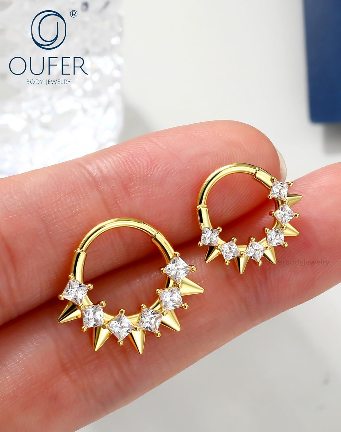 OUFER Septum Piercing Jewelry 316L Surgical Steel Septum Rings 16G 8/10MM Square Clear CZ Hinged Segment Daith Piercing Jewelry, Daith Helix Rook Earrings For Women Men - Image 6