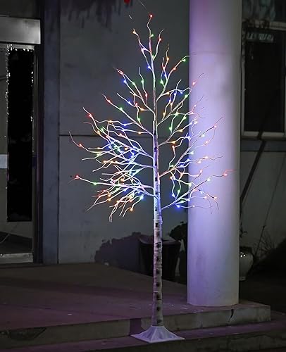 Miniatura 5 de Hawisphy Árbol de abedul iluminado, árbol de Pascua artificial de 8 pies con 144 luces LED para interiores y exteriores, jardín, patio, boda,
