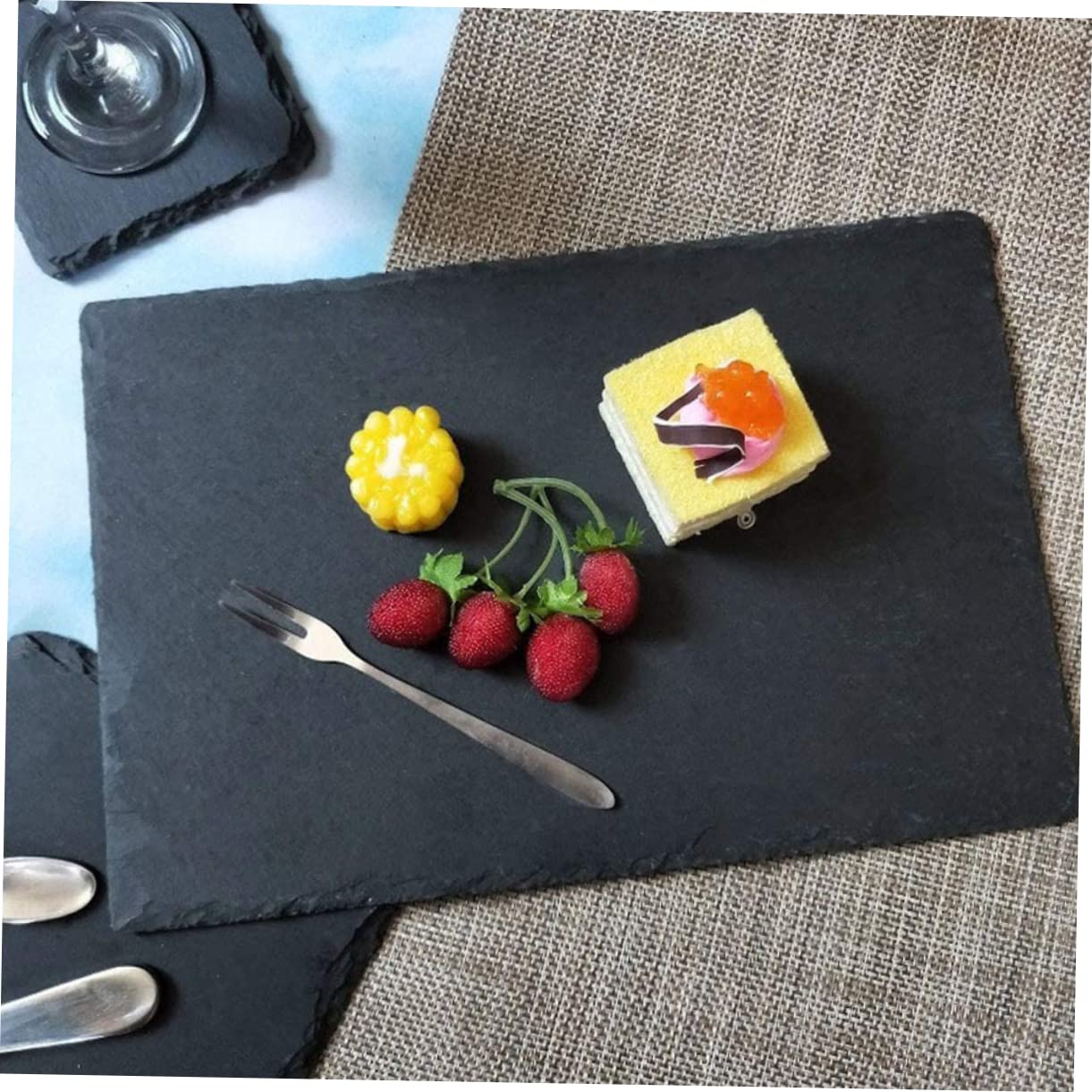 MAGICLULU Assiette à Sushi en Ardoise Noire 2 Pièces, Style Japonerie