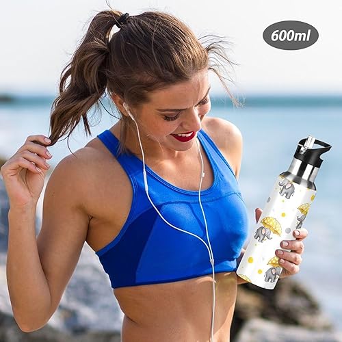 Miniatura 6 de Cute Elephants Yellow Umbrellas Stainless Steel Vacuum Insulated Water Bottle 32 Oz Leakproof Water Bottles, BPA-Free Sport Water Bottle