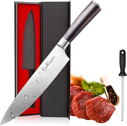 LauKingdom Cuchillo de chef de 8 pulgadas con mango ergonómico profesional alemán Edelstahl para pescado y frutas