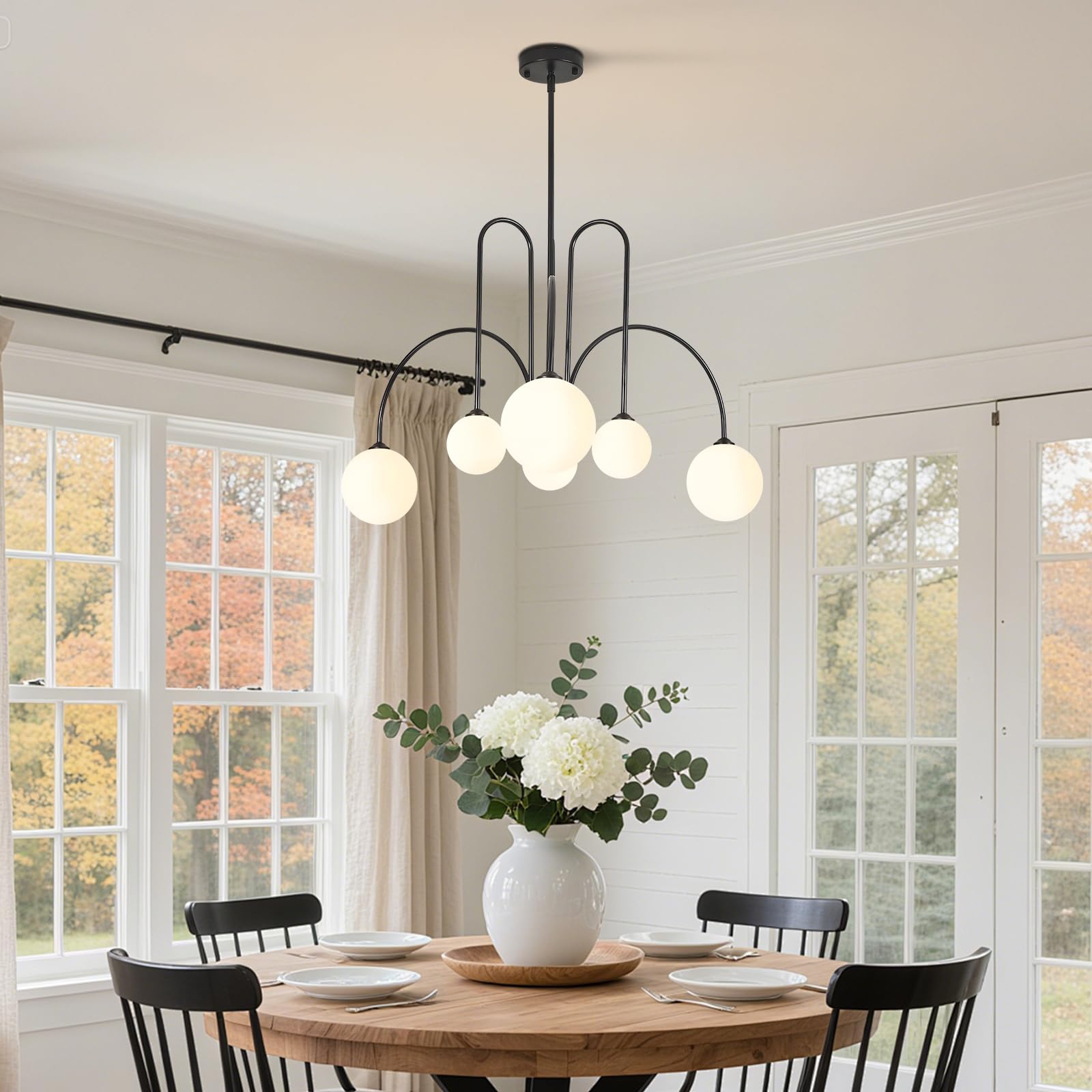 KCO Lighting Lampadario Sfere Soggiorno, Lampadario Sputnik 6 luci nero con Sfere in Vetro, Design Moderno per Sala da Pranzo, Camera da Letto, Ingresso e Cucina