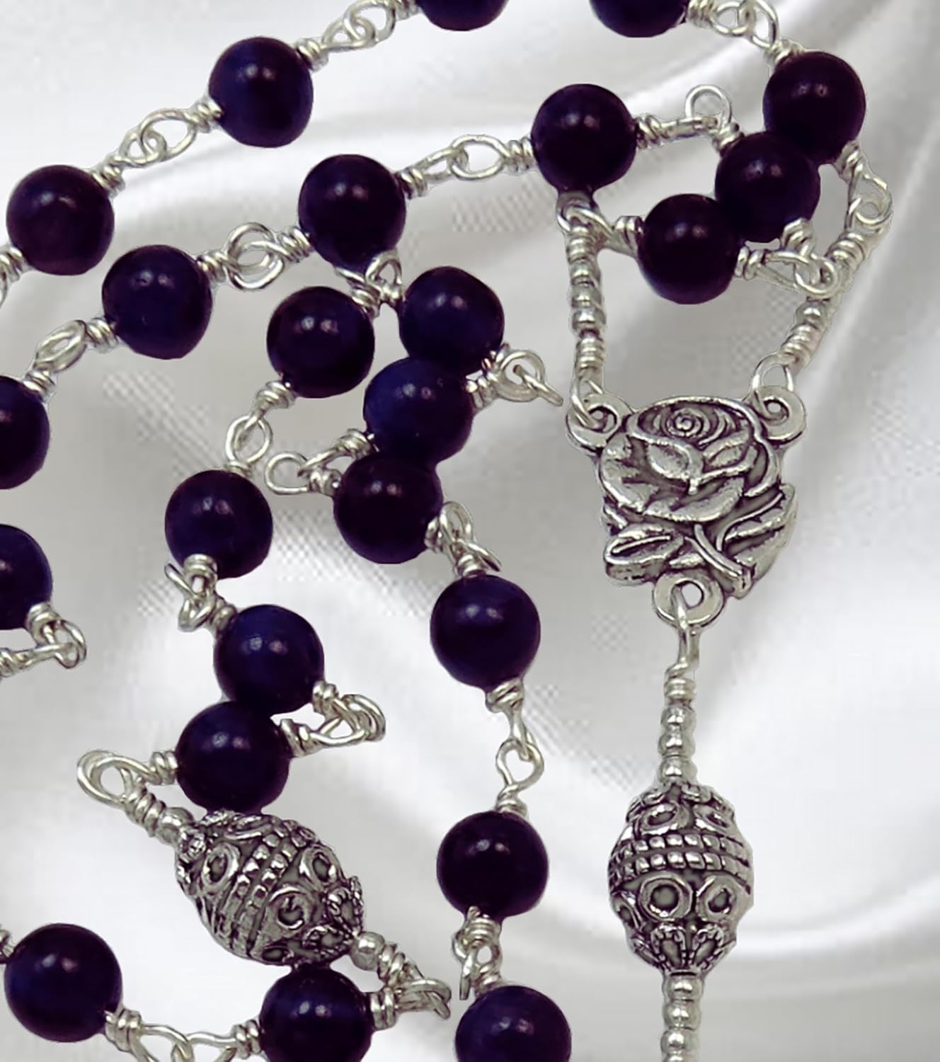 Handmade Unbreakable Orthodox Rosary, Made with Purple Shell Pearls, Silver Finish Stainless Steel Cross
