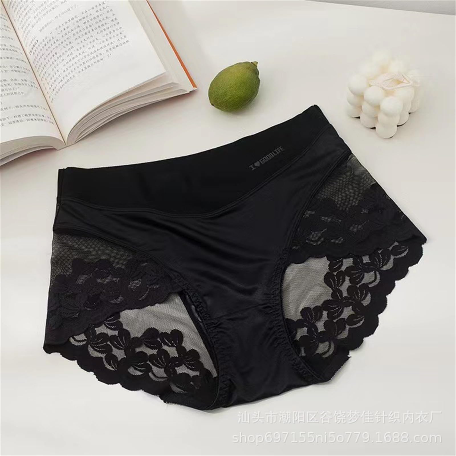 Culotte Hipster Donna Pizzo Donna Sexy di Grandi Dimensioni French Satin Mid-Vita Mutandine 3 Confezioni-E-40-55 kg