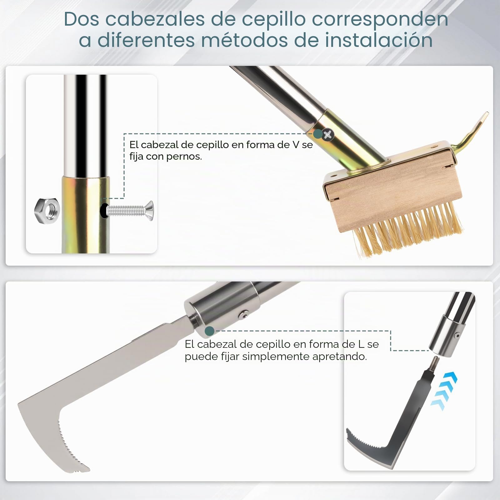 Cepillo de deshierbe 2 en 1 con mango telescópico (160 cm), raspador para juntas de jardín con cuchilla raspador y cepillo de malezas, para limpieza juntas pavimentadas, bordes y eliminación de